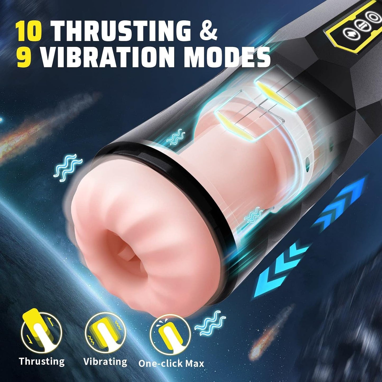 Elektrischer Masturbator Penistrainer mit 9 Vibrationsmodi und 9 Teleskopmodi