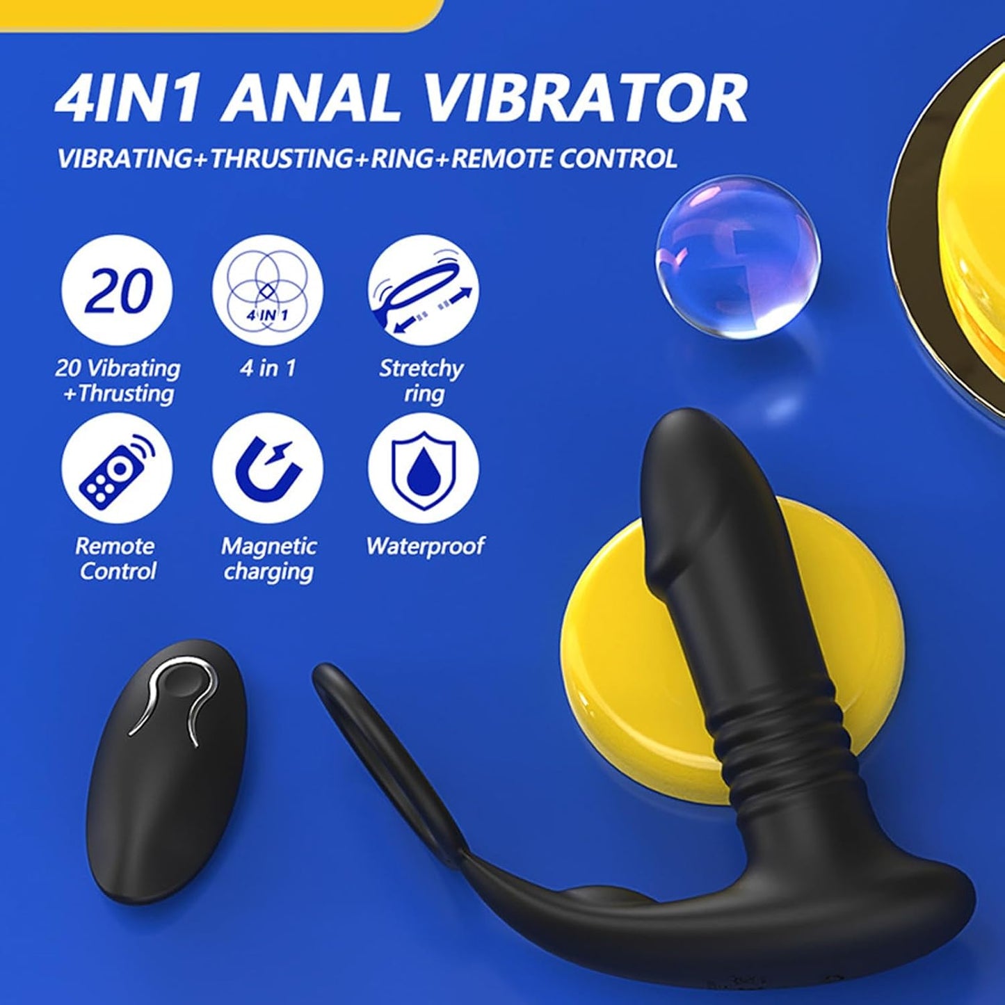 Analvibrator Penisring Prostata Massagegerät Butt Plug mit 20 Vibrationsmodi