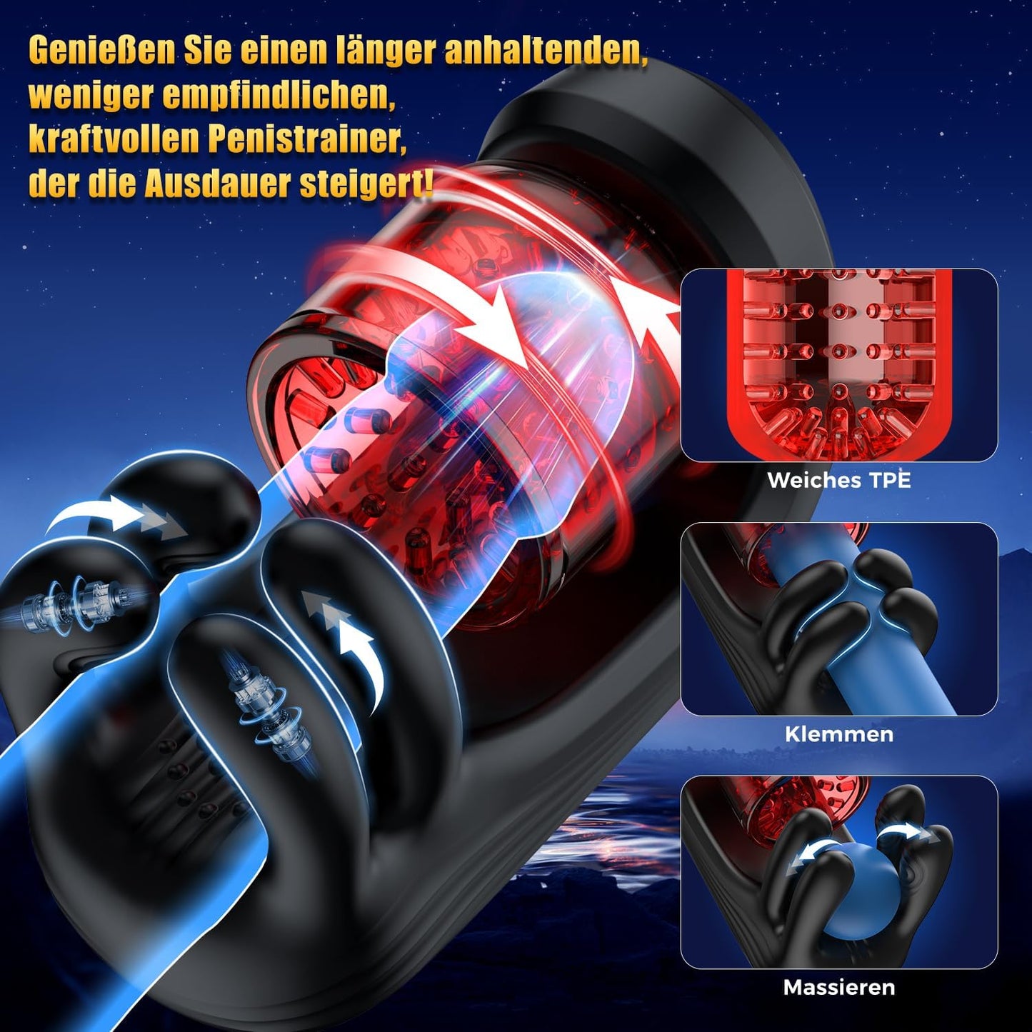 3 IN 1 Penistrainer Eichelvibrator Stroker Blowjob mit  9 Rotations und Vibrationsfunktionen