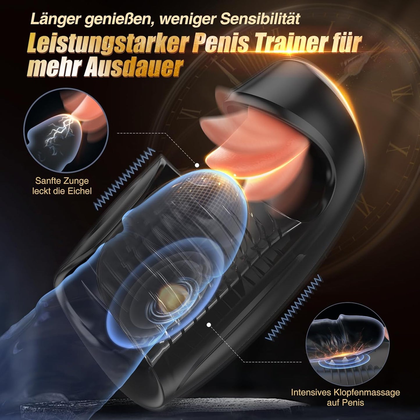 2 in 1 Penistrainer Elektrische Eichelvibrator mit 10 Leckmodi + 10 Schlagmodi