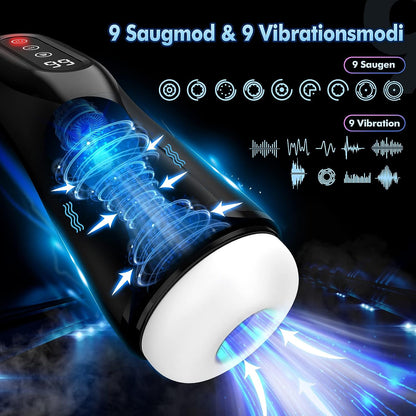 LCD Display Elektrisch Masturbator mit 9 Saugmodi 9 Vibrationsmodi