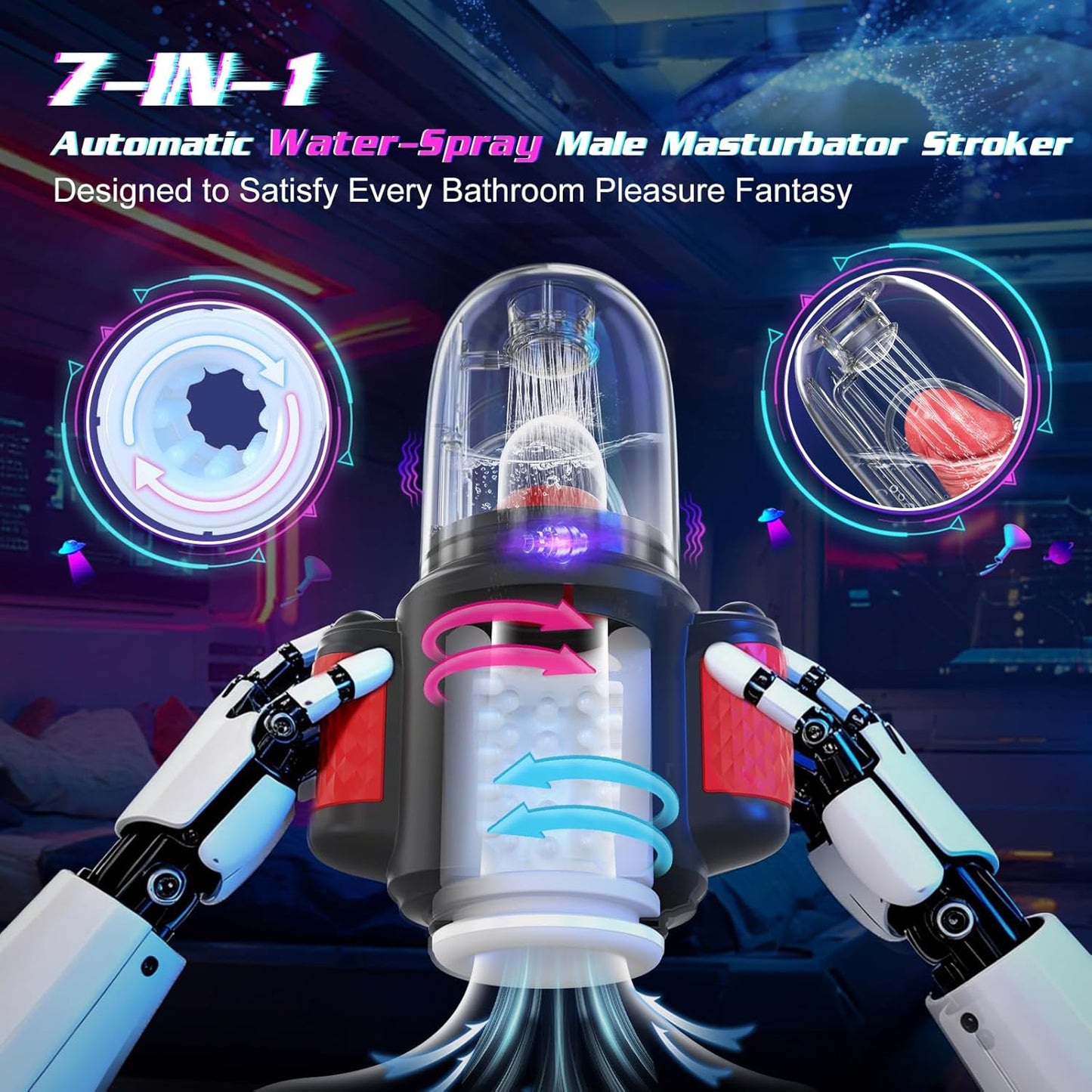 7 IN 1 Automatische Wassersprüh Rotations Vibrations Blowjob Penis Stroker Trainer