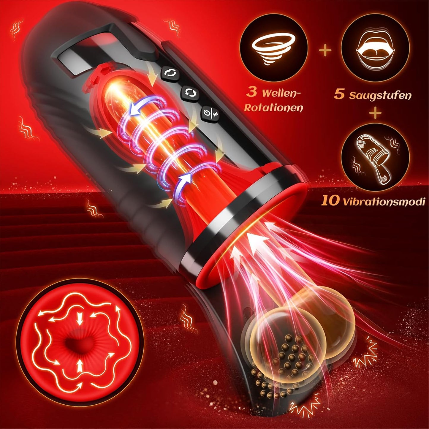 360° Spin Eicheltrainer Penisvibrator Masturbator mit 10 Saug und Vibrationsmodi