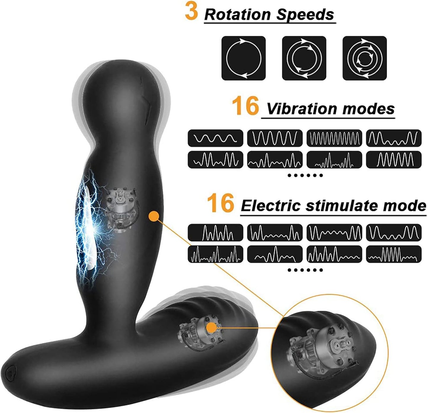 Puls Prostata Stimulator Analvibrator mit 16 & 3 Rotations-Vibrationsmodi