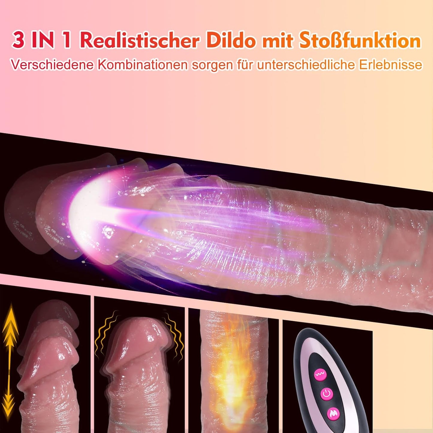 3 IN 1 Realistischer Dildo mit 7 Stoß- und Vibrationsmodi