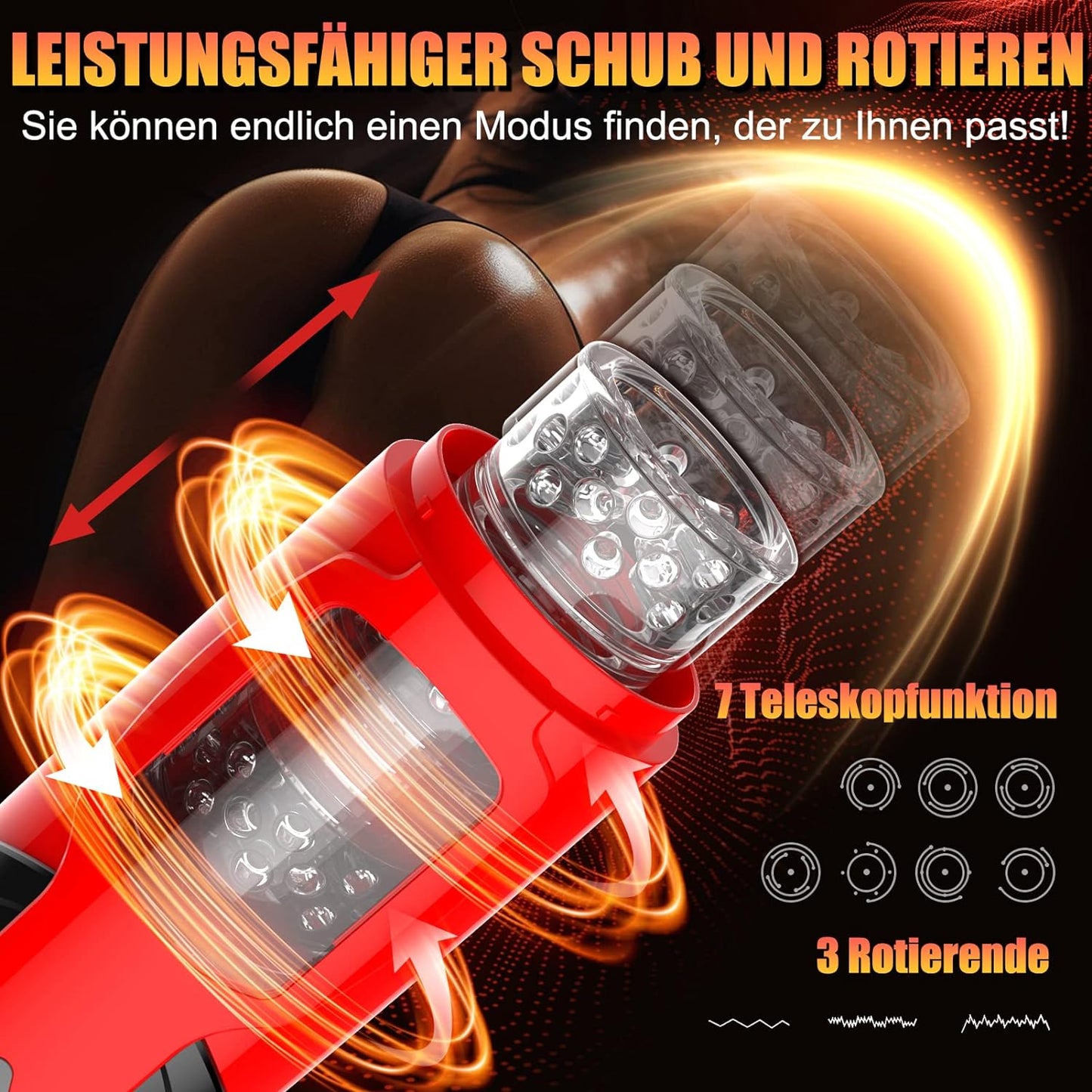 Elektrischer Masturbator Handfrei Cup mit 7 Modi Teleskopfunktion und Rotierende Massagefunktion