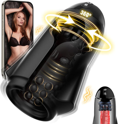 App-gesteuerter Penis Trainer Blowjob Eichelstimulator mit 9 Rotations und Vibrationsmodi