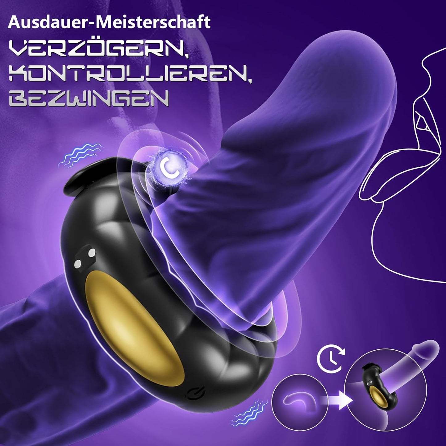 Doppelmotor Verstellbarem Penisring Vibrator mit 10 Vibrationsmodi
