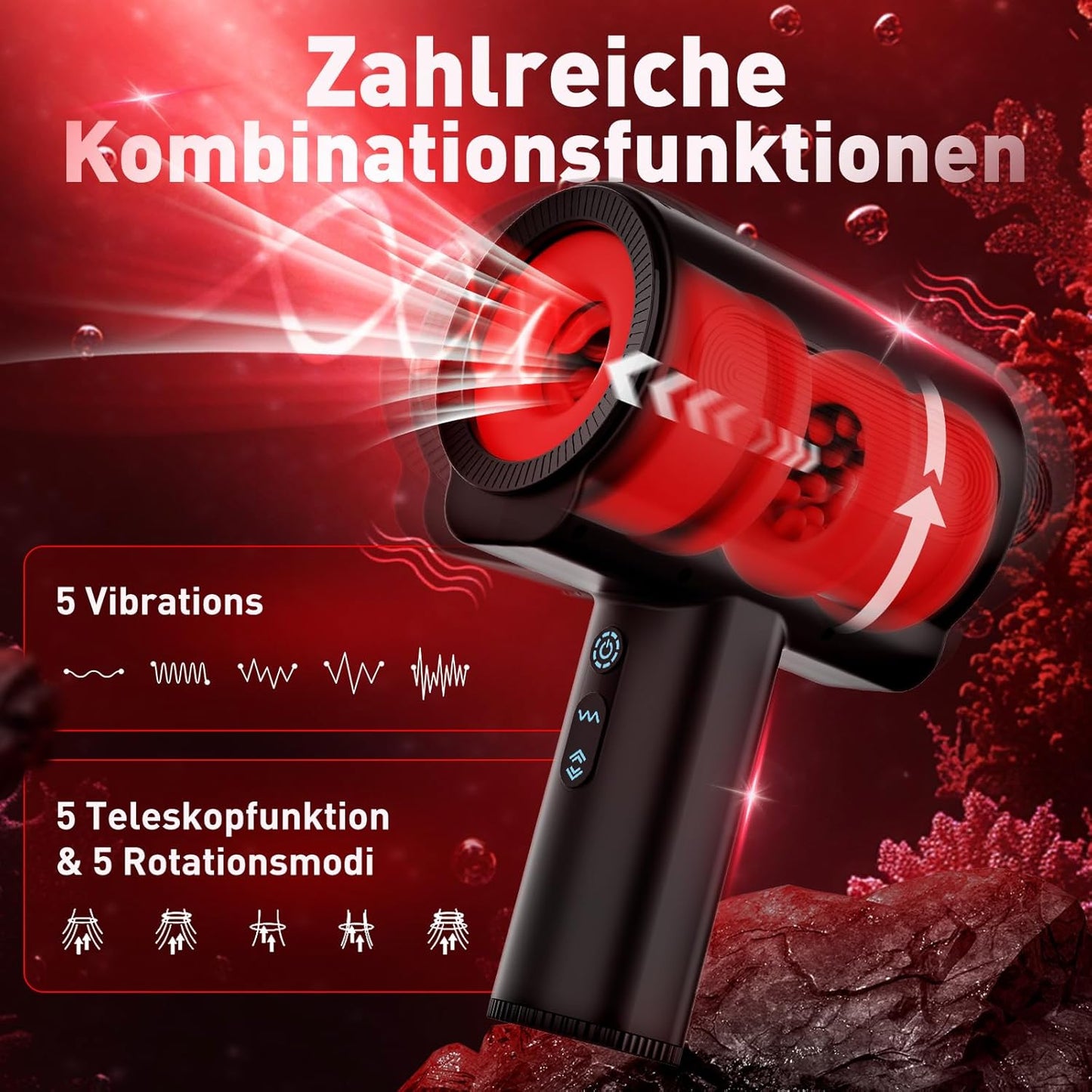 Elektrischer Penistrainer Stroker mit 5 Teleskopfunktion Rotationsfunktion & Vibration