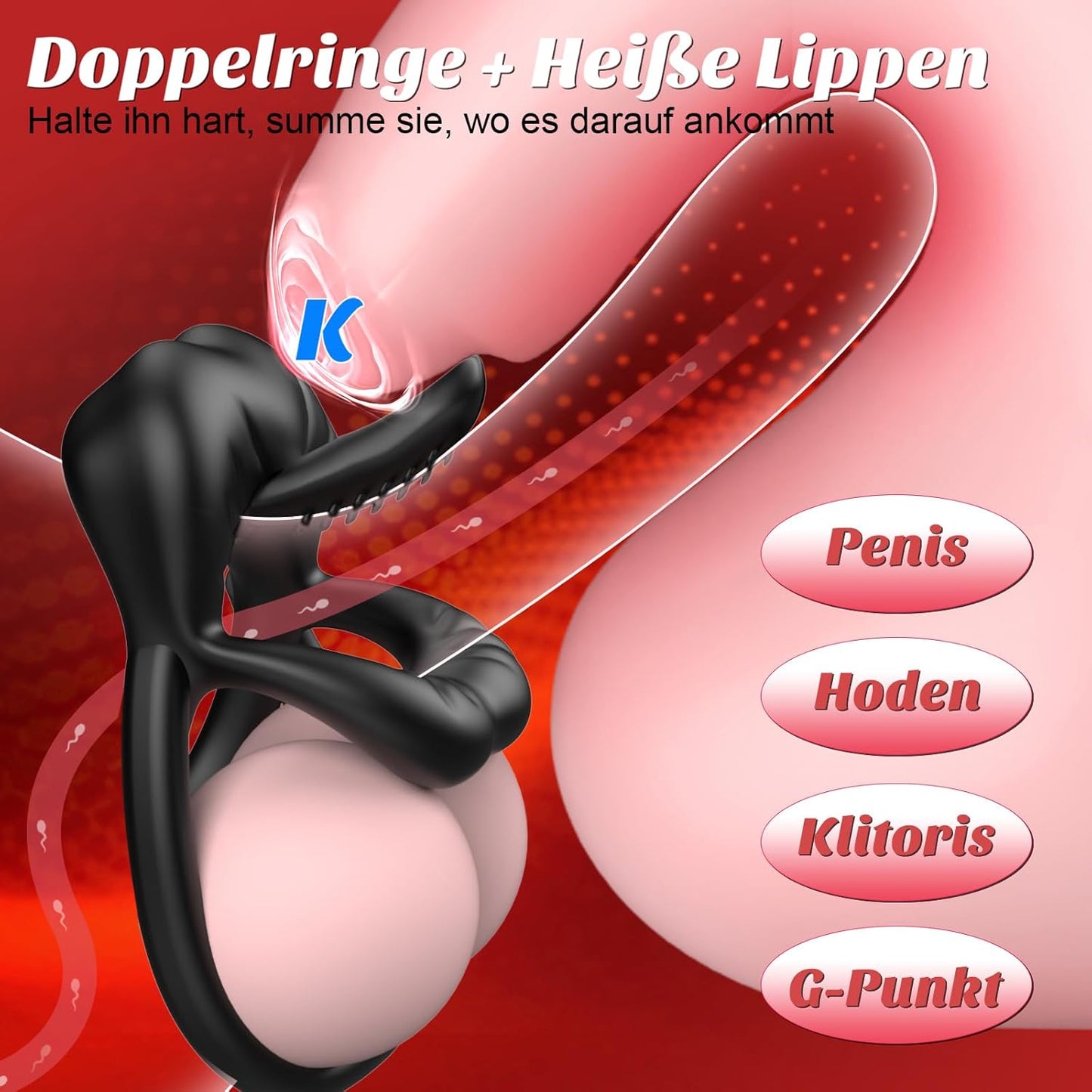 360° Verstellbarem Penisring Vibrator Tongue Klitorisstimulator mit 9 Kraftvolle Modi