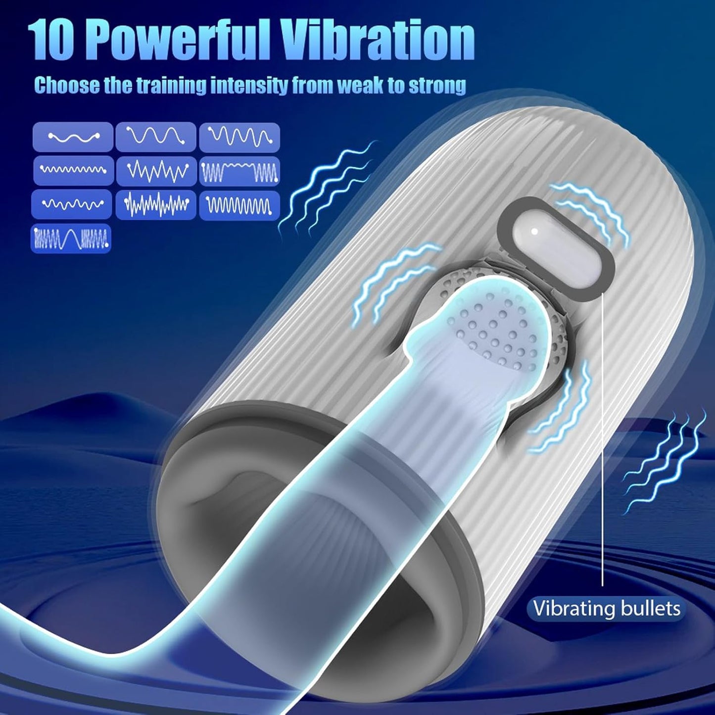 Elektrischer Masturbator Penistrainer mit 10 Vibrationsmodi + 5 Saugmodi + 3 Rotationsmodi