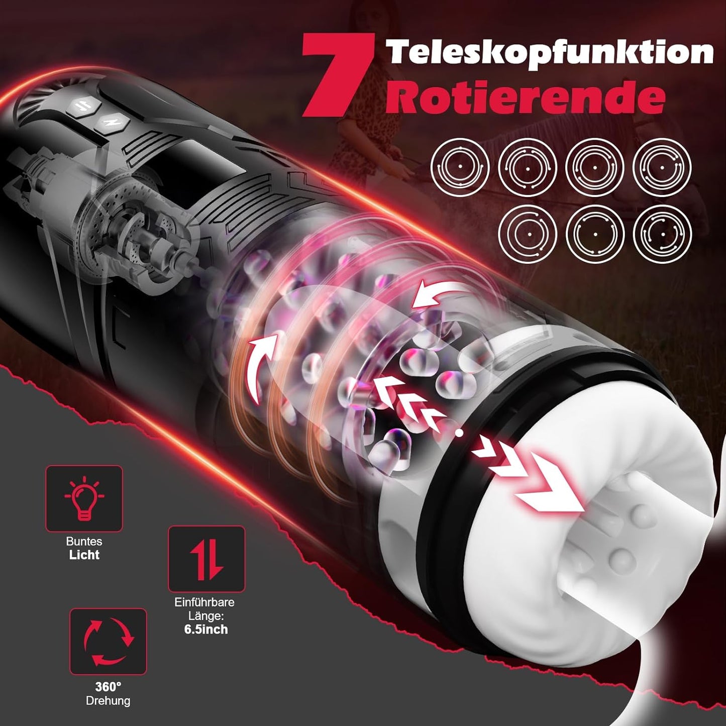 3 In 1 Teleskopfunktion Rotierende Und Vibrationsmodi Elektrischer Penis Masturbatoren