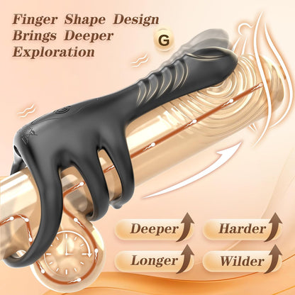 Realistischer Finger Penistrainer Vibrator Cock Ring mit 3 Ringen und 9 Vibrationsmodi