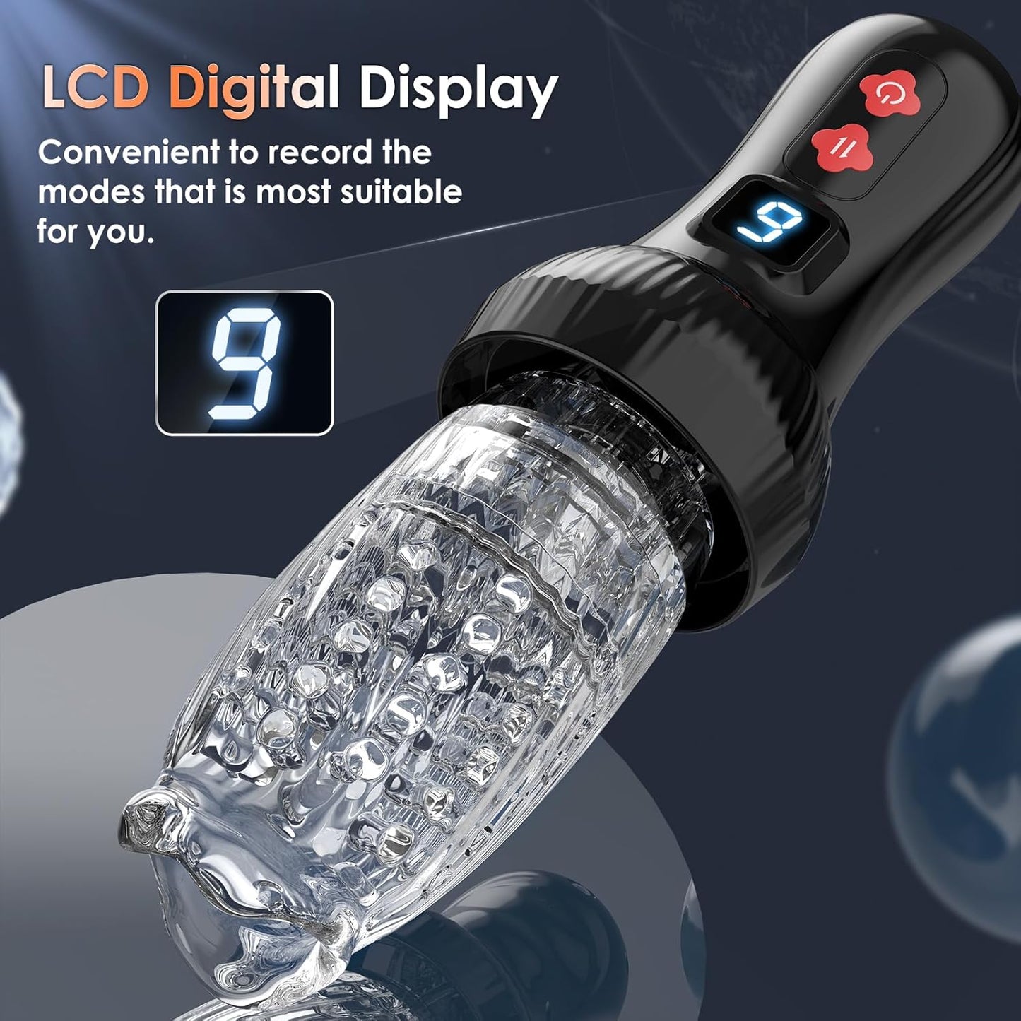 2 IN 1 LCD-Display Automatische Masturbatoren Stroker mit 9 Stoß und Rotationsmodi