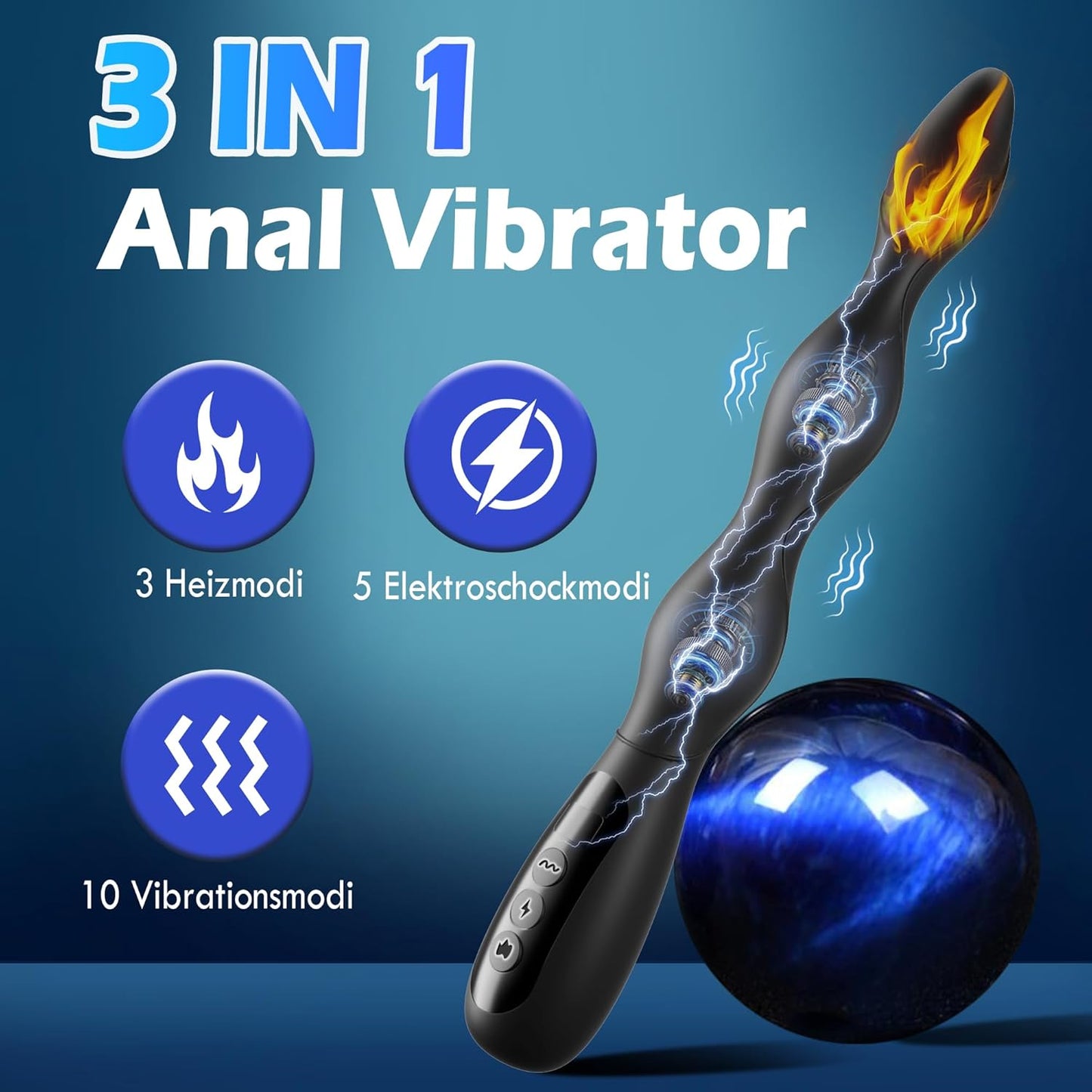 Elektroshock Prostata Stimulator Analplug mit 10 Vibrationsmodi & 3 Heizmodi