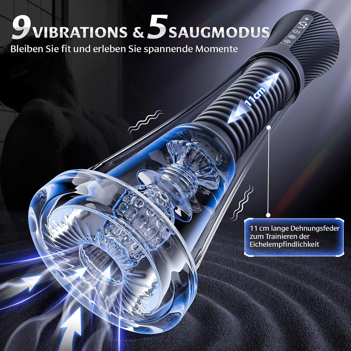 3 in 1 Elektrische Penispumpe Masturbatoren mit 9 Vibrationsintensitäten & 5 Saugmodi