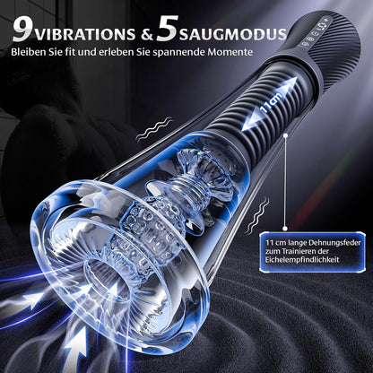 3 in 1 Elektrische Penispumpe Masturbatoren mit 9 Vibrationsintensitäten & 5 Saugmodi
