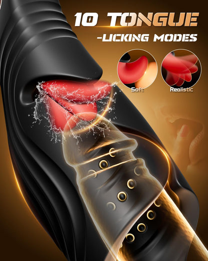 Aufklappbarer Penis Trainer Vibrator Masturbator mit 10 Vibrations & Zungenlecken Modi