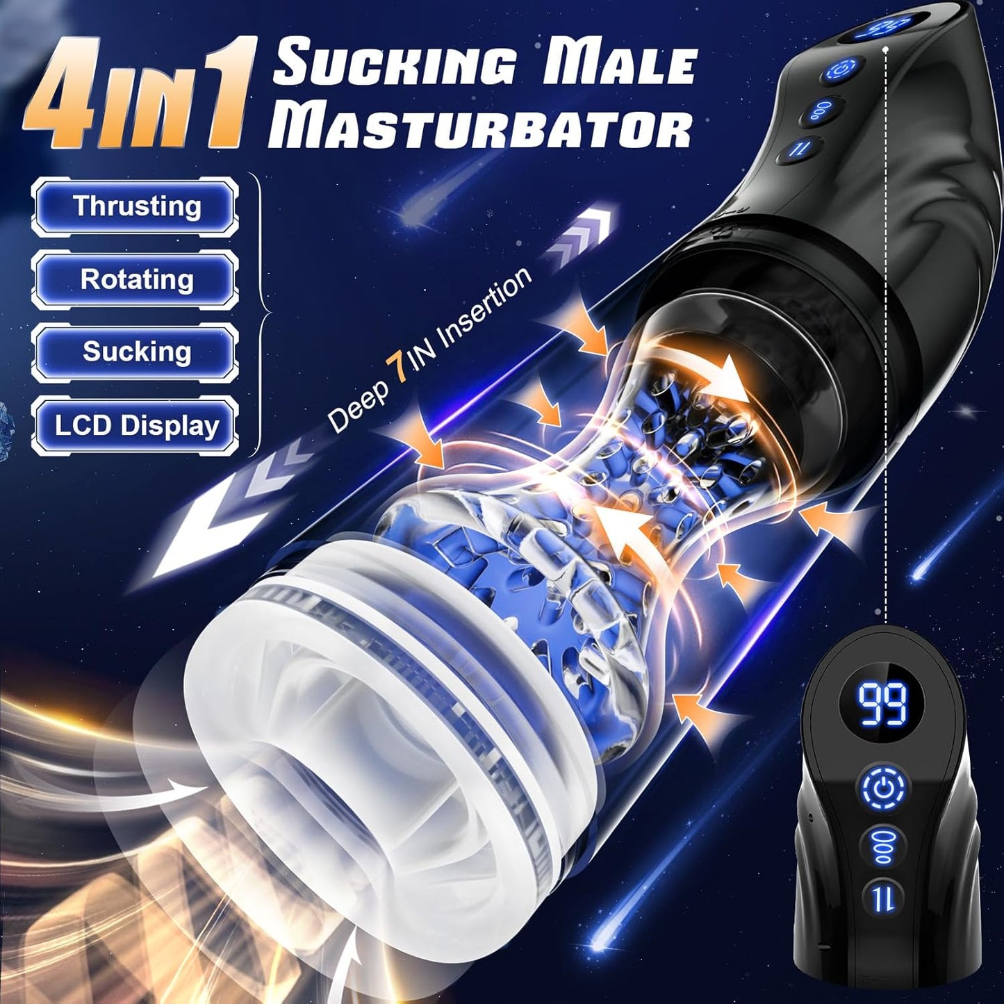 LCD-Display Automatische Masturbator Penispumpe mit 7 Stoß und Rotationsmodi