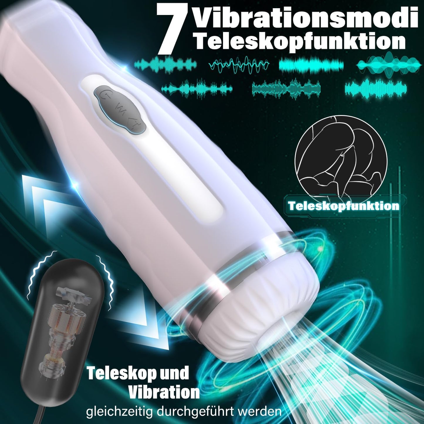 Elektrischer Masturbator Cup Penis Stimulator mit 7 Modi Teleskop & Vibrieren