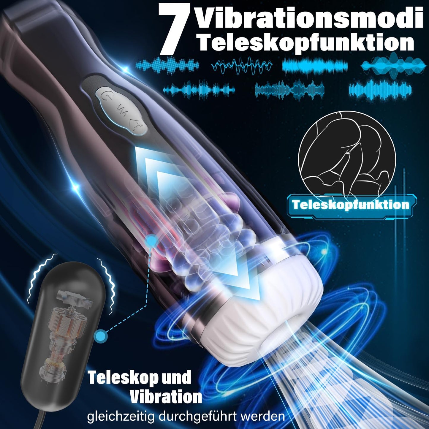 3D Realistische Elektrischer Masturbator mit 7  Leistungsstarke Modi Teleskop & Vibrieren