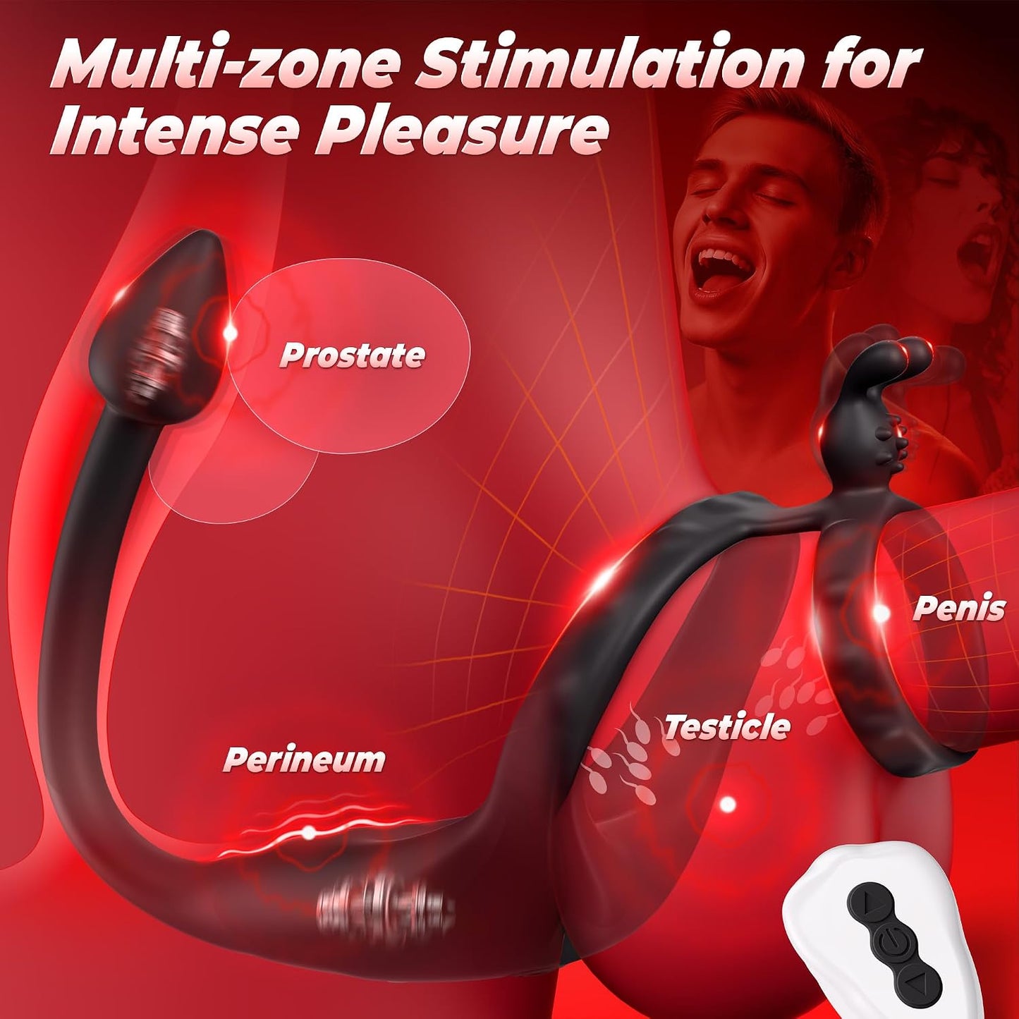4 IN 1 Prostatamassagegerät Analvibrator Penisring Taint-Stimulator mit 9 Vibrationsmodi