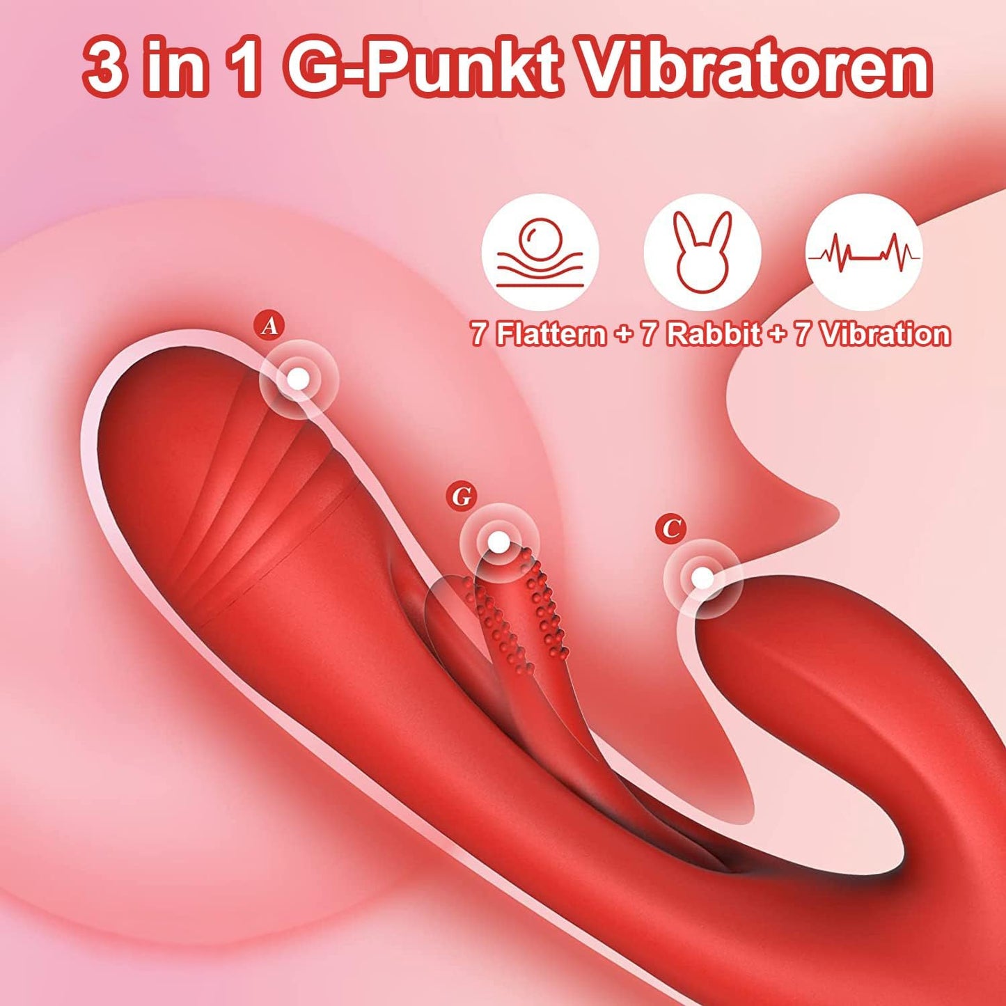 3 in 1 Rabbit Vibratoren mit 7 Vibration und 7 Flattermodi