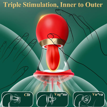 5 IN 1 Rosenvibrator G-Punkt Stimulator mit 3 Saug 9 Vibrations und Leckmodi