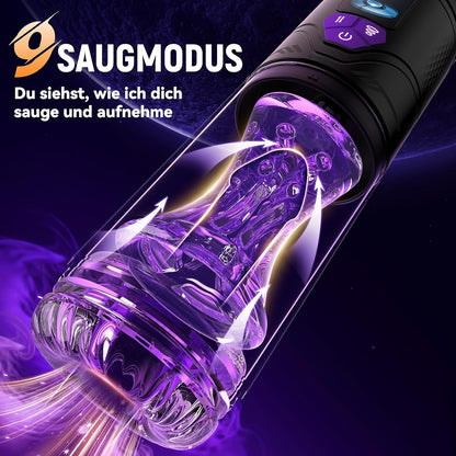 Elektrischer Masturbator Blowjob Taschenmuschi mit 9 Teleskop & Rotation & Saugen