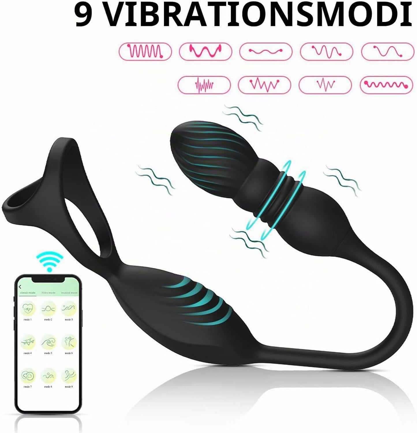 4 IN 1 Analvibrator Dildo Penisring Prostata Stimulator mit 9 Vibrationsmodi