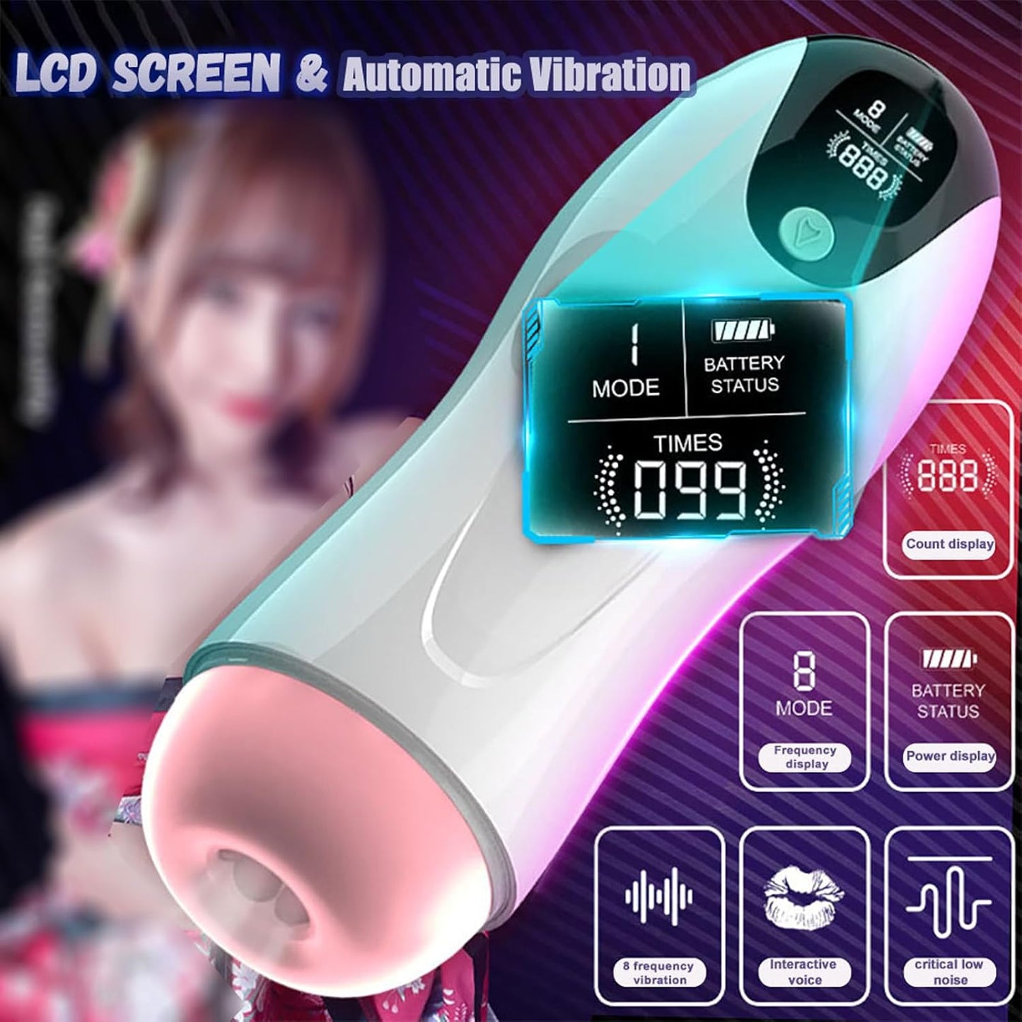 LCD Display Intelligente Elektrischer Masturbator Cup Blowjob mit 8 Vibrationsmodi