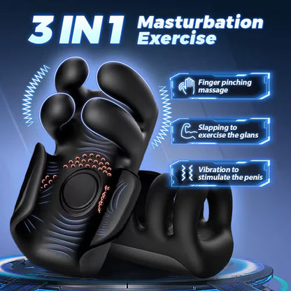 Elektrische Penistrainer Eichelvibrator mit 10 Finger Massage & Klopfen & Vibrieren