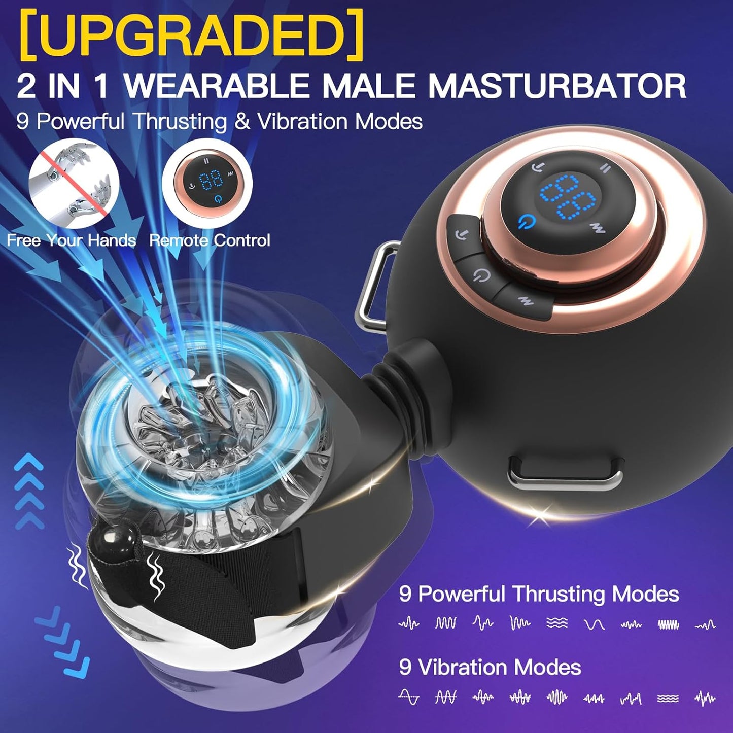 Strap-On Masturbator Sexmachine Stroker mit 9 Vibrationen & Schwingen & Stoßen