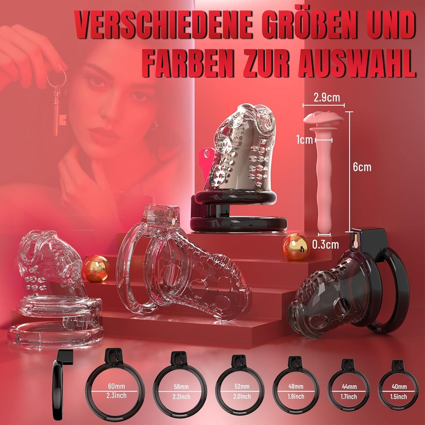 Chastity Cage Peniskafig Keuschheitskafig Harnröhrendilatator mit 6 Penisringen
