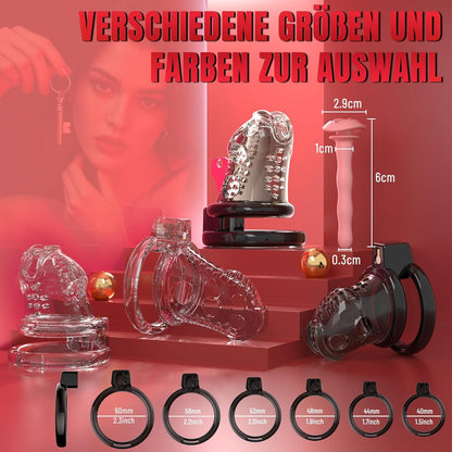 Chastity Cage Peniskafig Keuschheitskafig Harnröhrendilatator mit 6 Penisringen