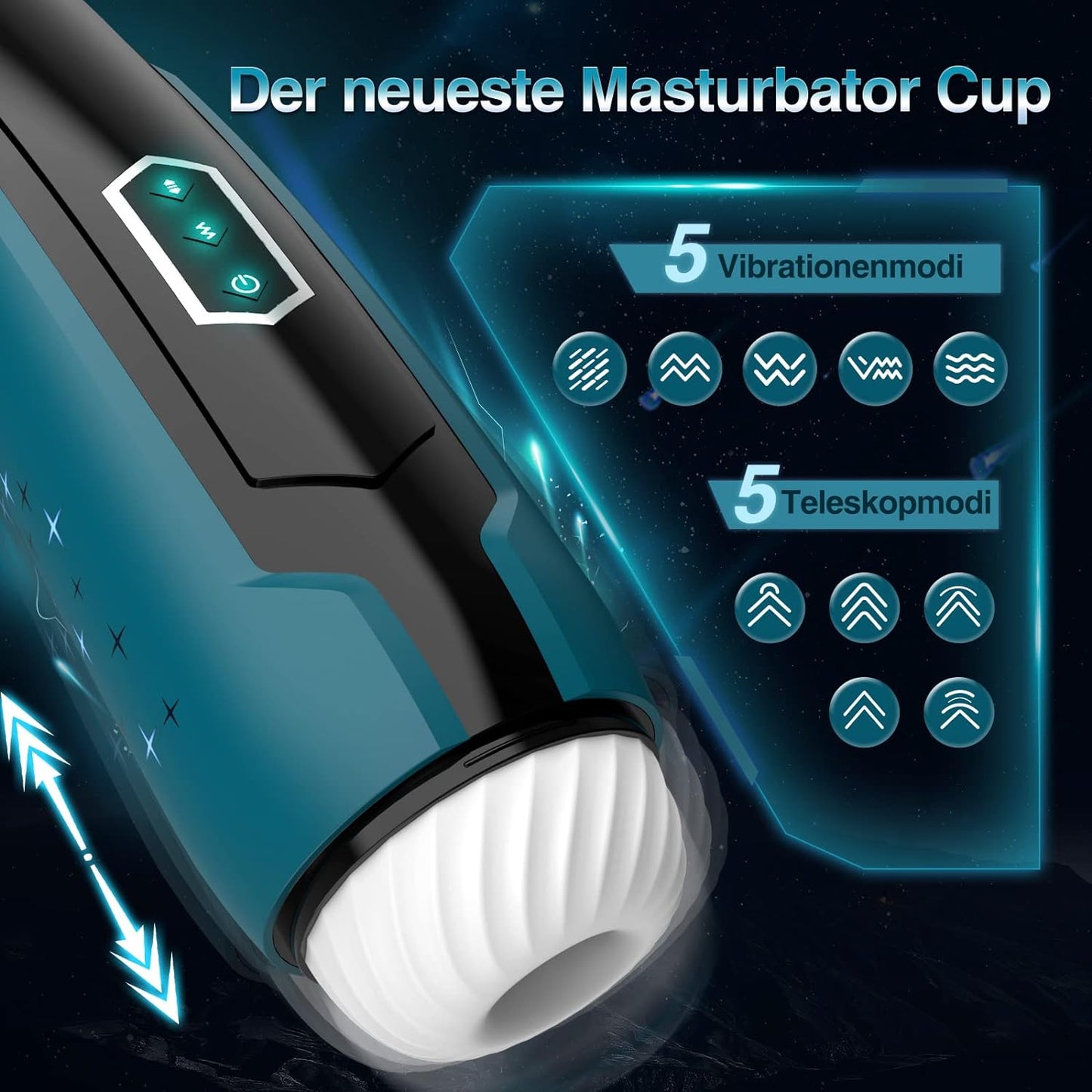 Elektrischer Masturbator Cup Galaxy mit 5 Teleskopmodi und 5 Vibrationsmodi