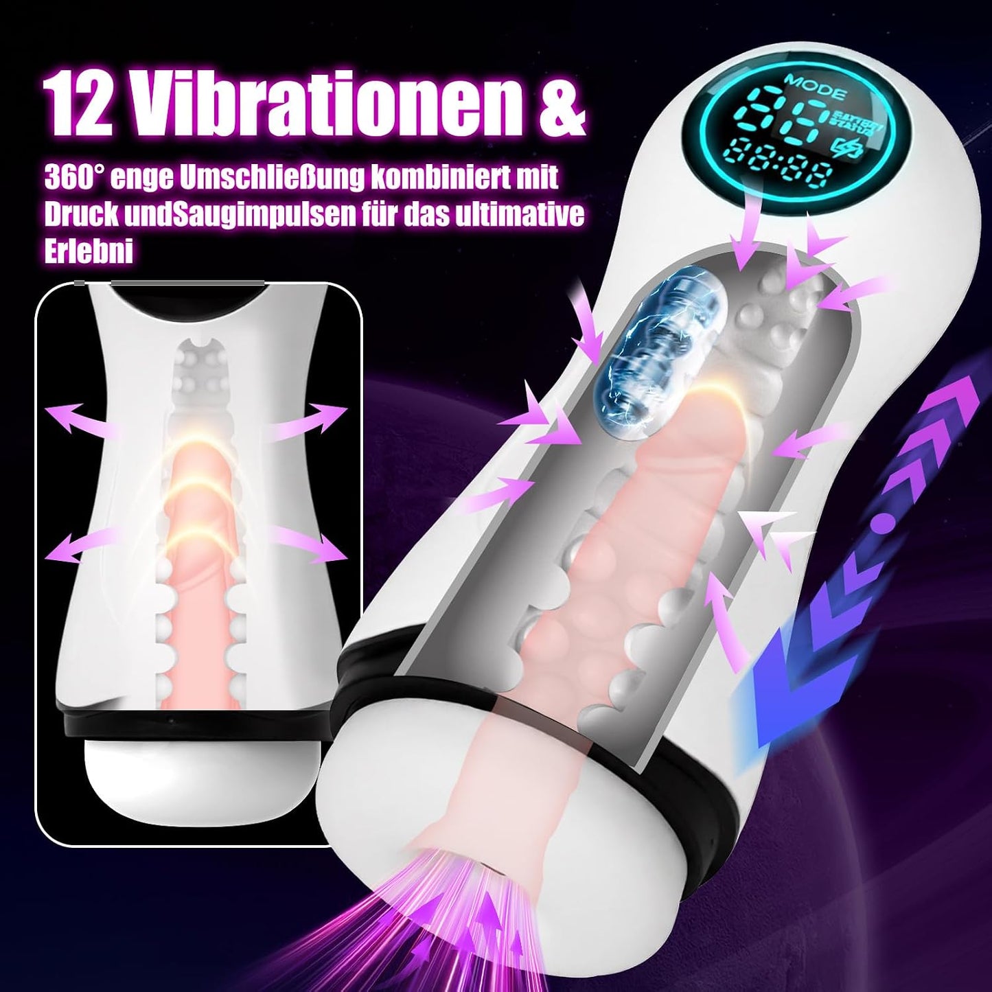 Elektrischer Masturbator Penis Vibrator Trainer Eichel Stimulator mit 12 Saug & Vibrations