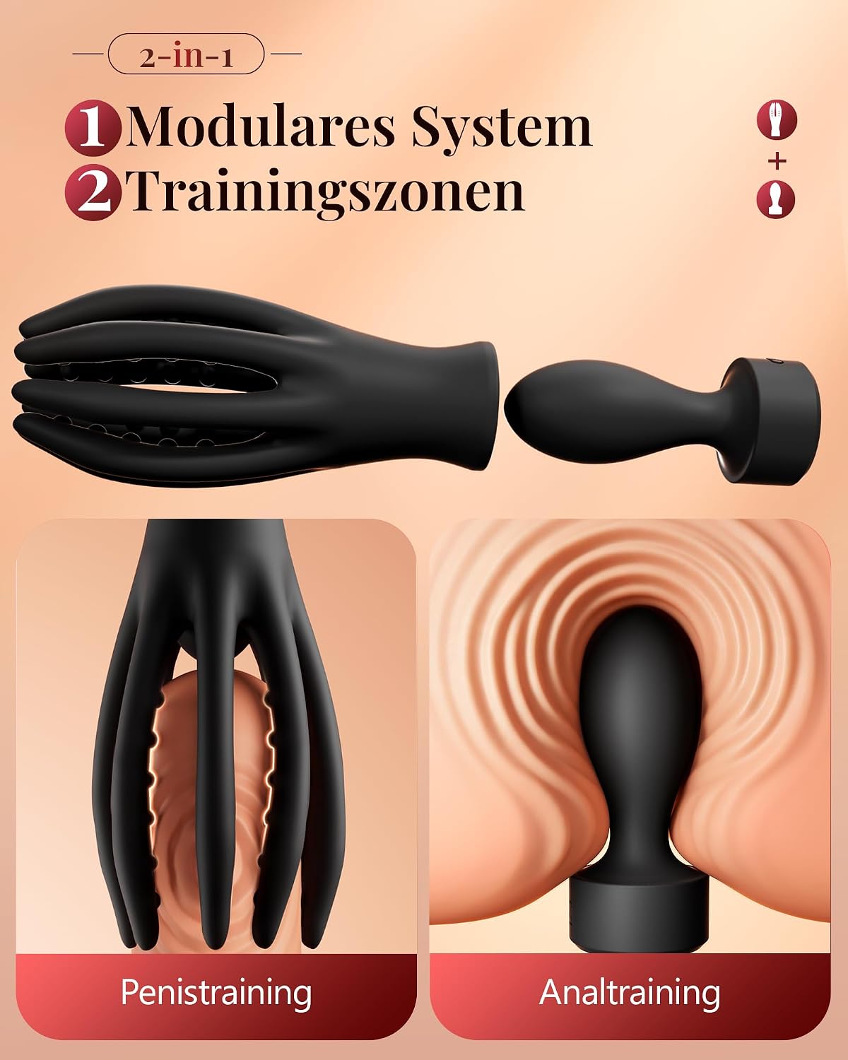 2 IN 1 Penis Trainer Vibratorensets Abnehmbarem Analplug mit 10 Vibrationsmodi