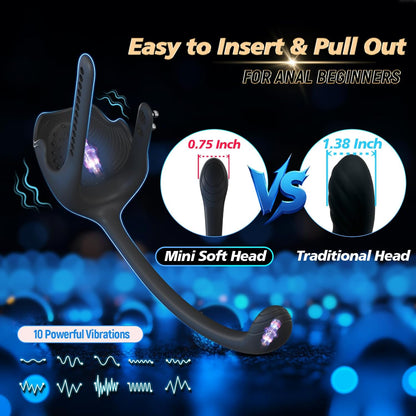 3 IN 1 Analplug Vibrator Hoden-Taint-Stimulator Penisring mit 10 Vibrations