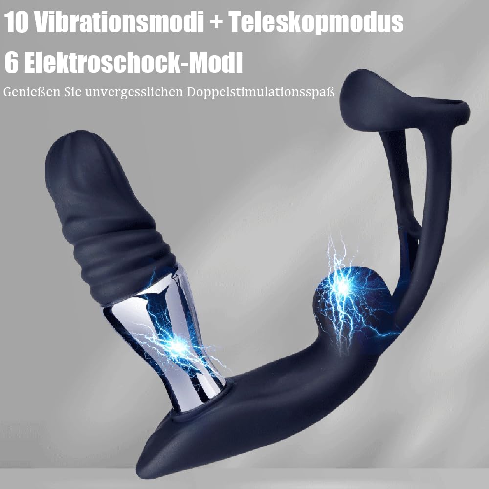 E-stim Penisring Analvibratoren mit 10 Vibration & Teleskopisch & 6 Elektroshockmodi