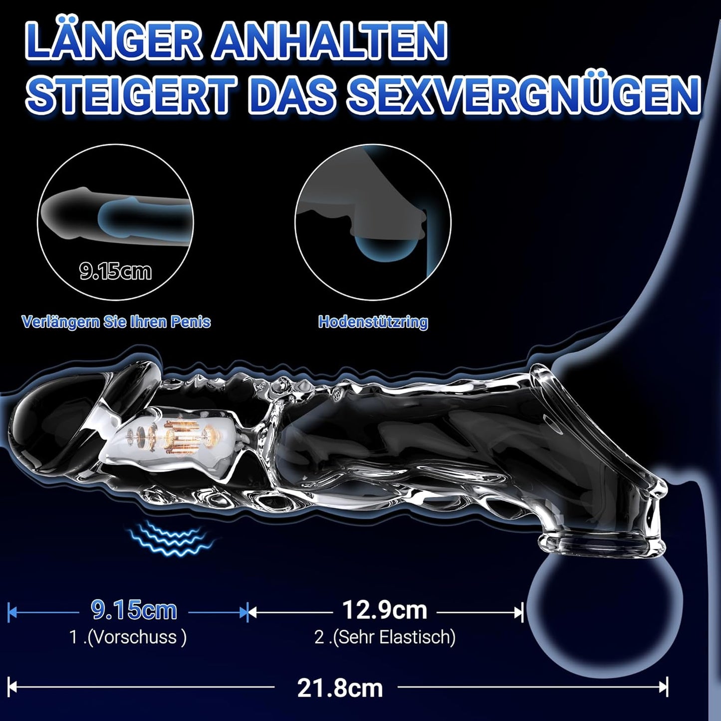 Transparenter Penishülle Penistrainer Cockringe mit 10 Vibrationsmodi