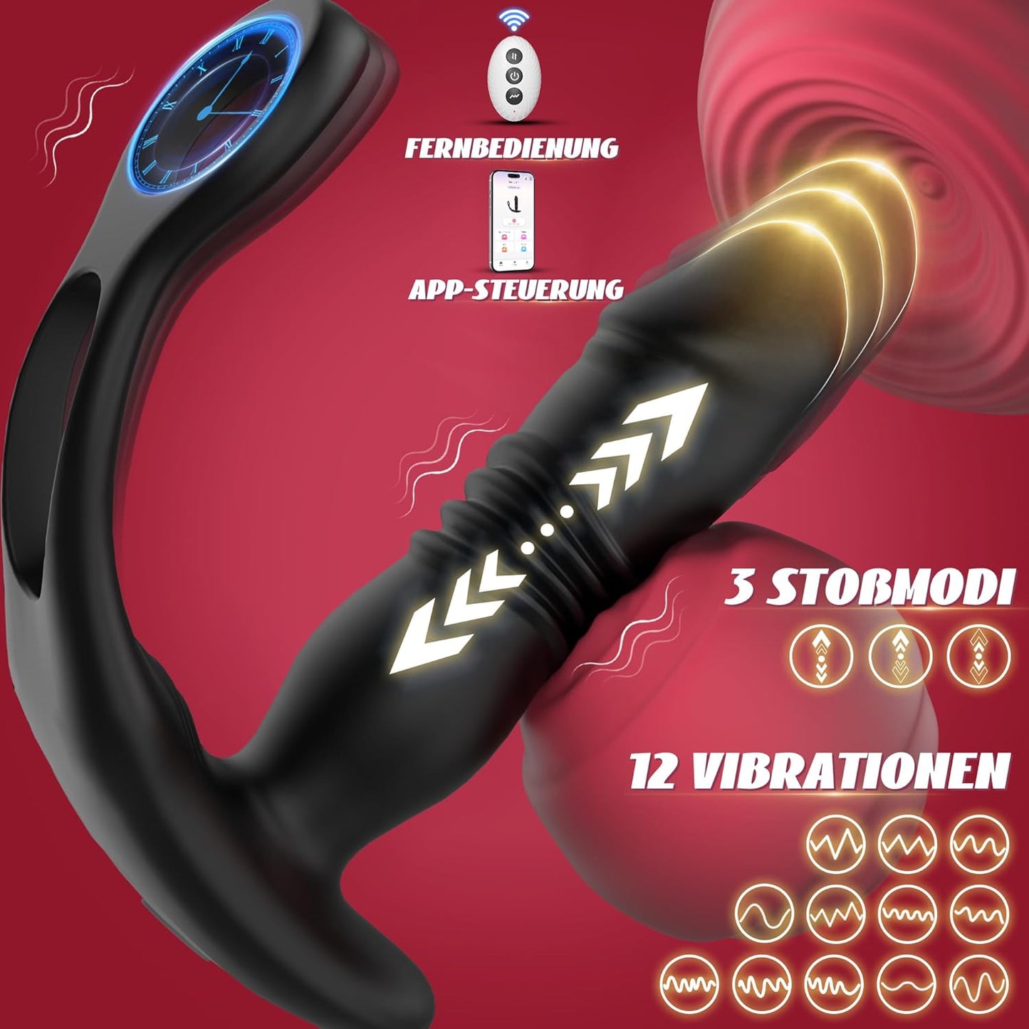 Prostata Stimulator Analvibratoren Penisring mit 12 Vibrations und 3 Teleskop Modi