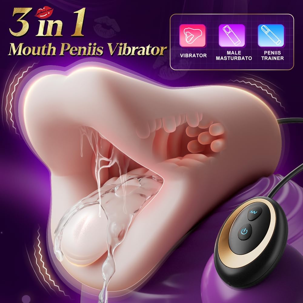 3 IN 1 Oralmasturbator Penistrainer Blowjob Stroker Eichelstimulator mit 10 Schwingungsmodi