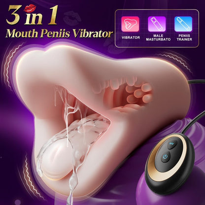 3 IN 1 Oralmasturbator Penistrainer Blowjob Stroker Eichelstimulator mit 10 Schwingungsmodi