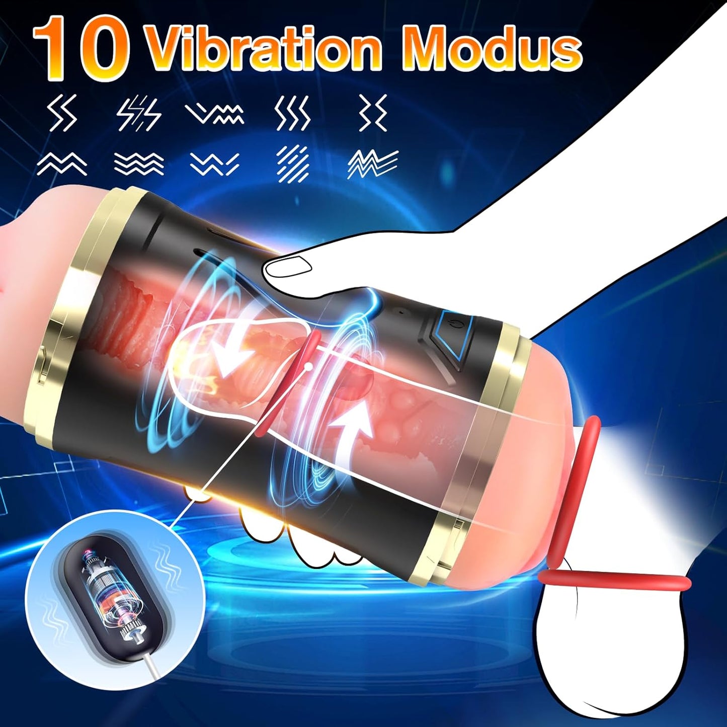 3D Taschenmuschi Elektrischer Masturbatoren Penistrainer Stroker mit 10 Vibrationsmodi