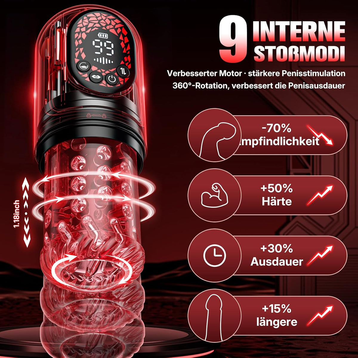 Intelligente APP‑Steuerung Masturbieren Penispumpe Stroker Blowjob mit 9 Saugen & 9 Stoßmodi