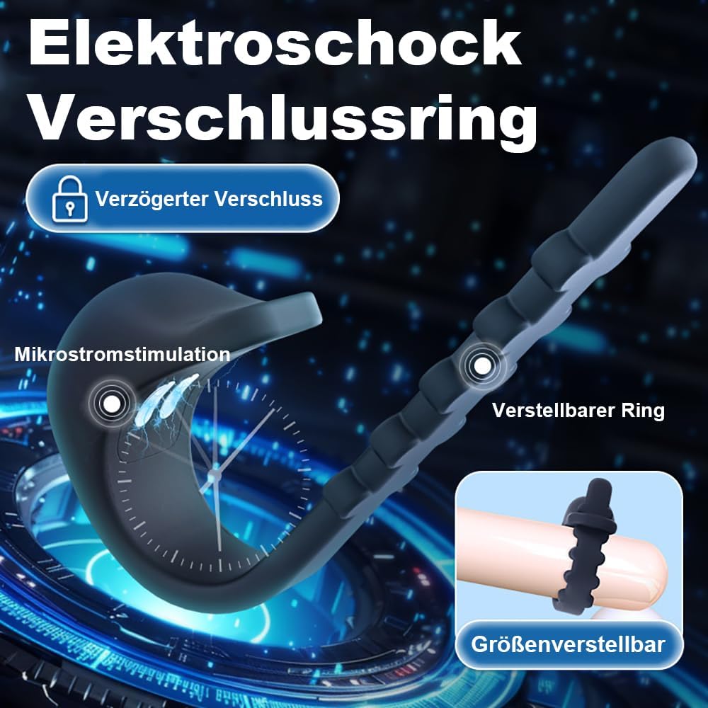 Einstellbarer E-stim Cock Ring Penistrainer mit 5 Elektroschockmodi