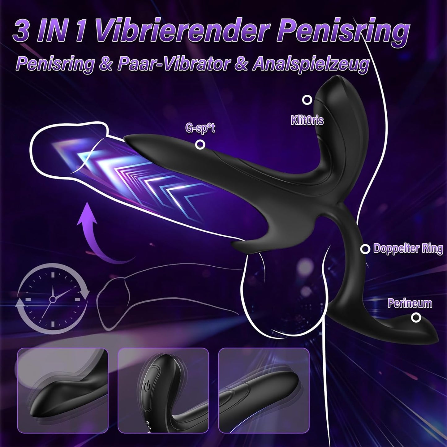 3 in 1 Dual Penisring Vibrator Prostata Analplug mit 9 Vibrationsmodi