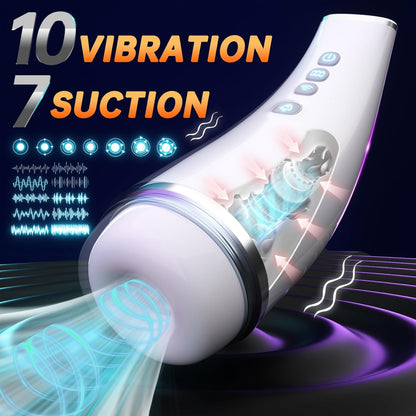 Smart LCD display masturbation cup with 7 suction modes and 10 vibration modes 