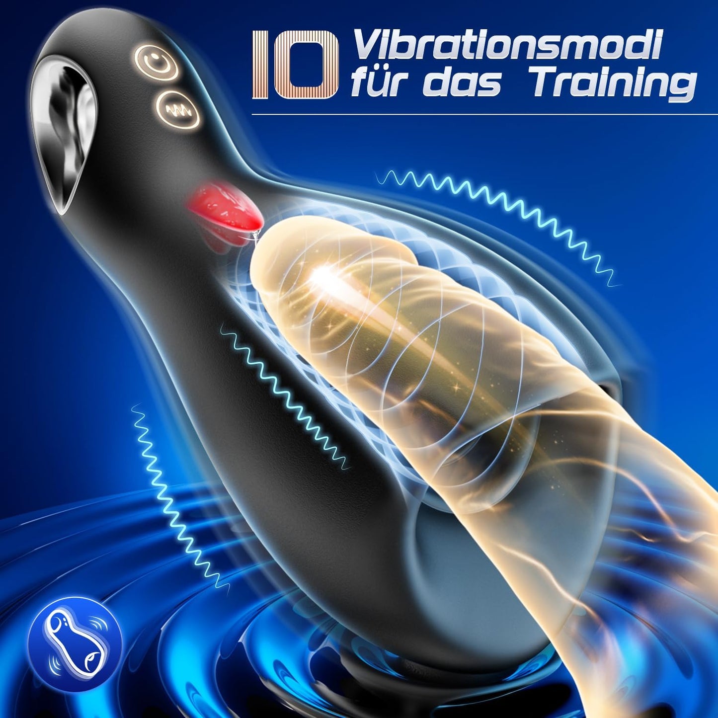 3 IN1 Penis Vibrator Electric Masturbating with 5 Tongue Licking Modes Hollow Ring &amp; 10 Vibration Modes 